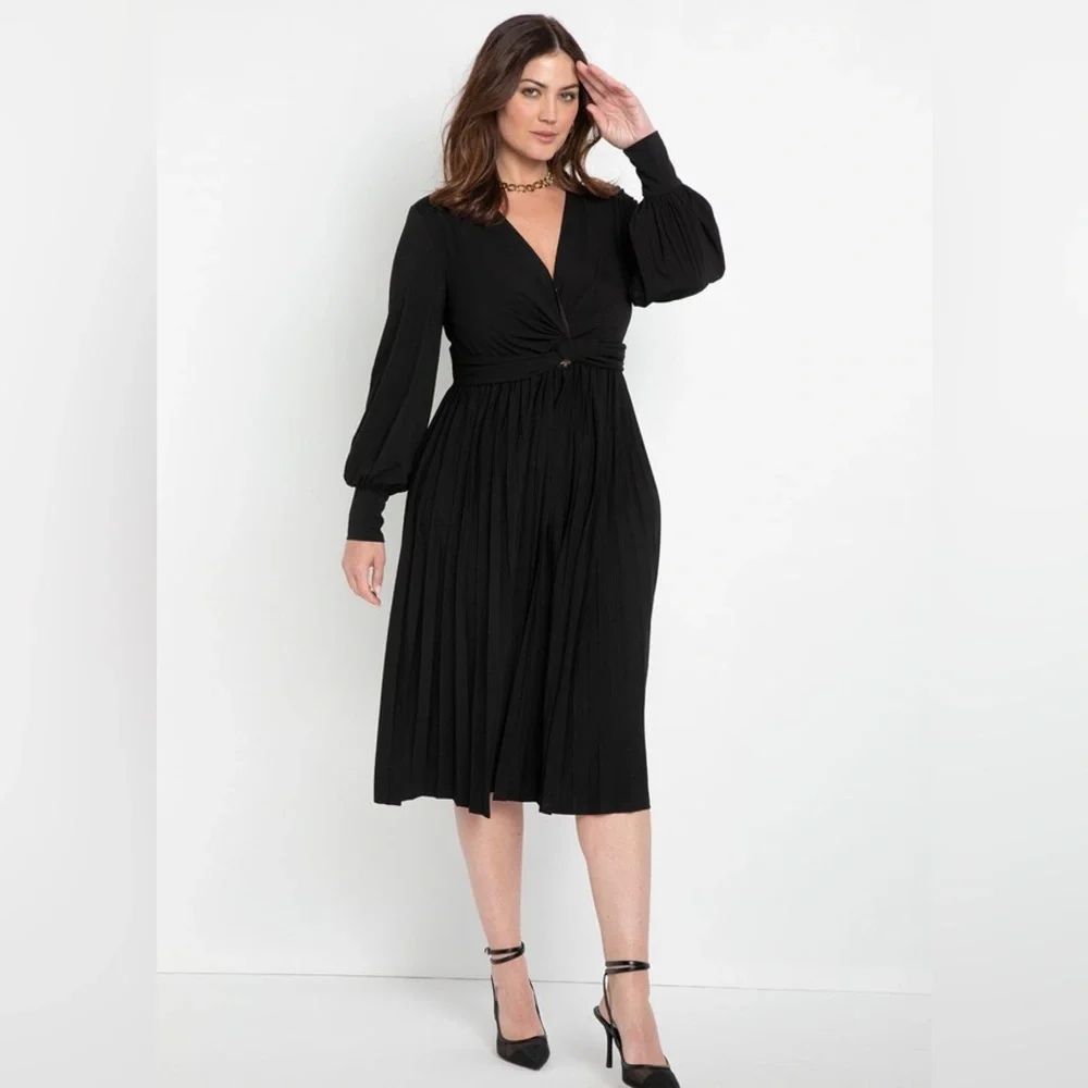 Eloquii Black Knot Front Pleated Dress - Size 20